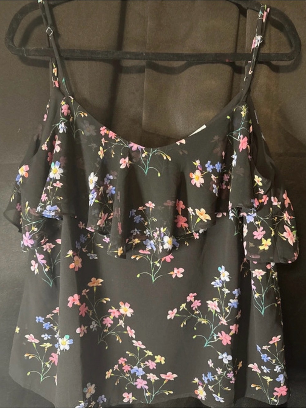 white birch Black Floral Ruffle Camisole